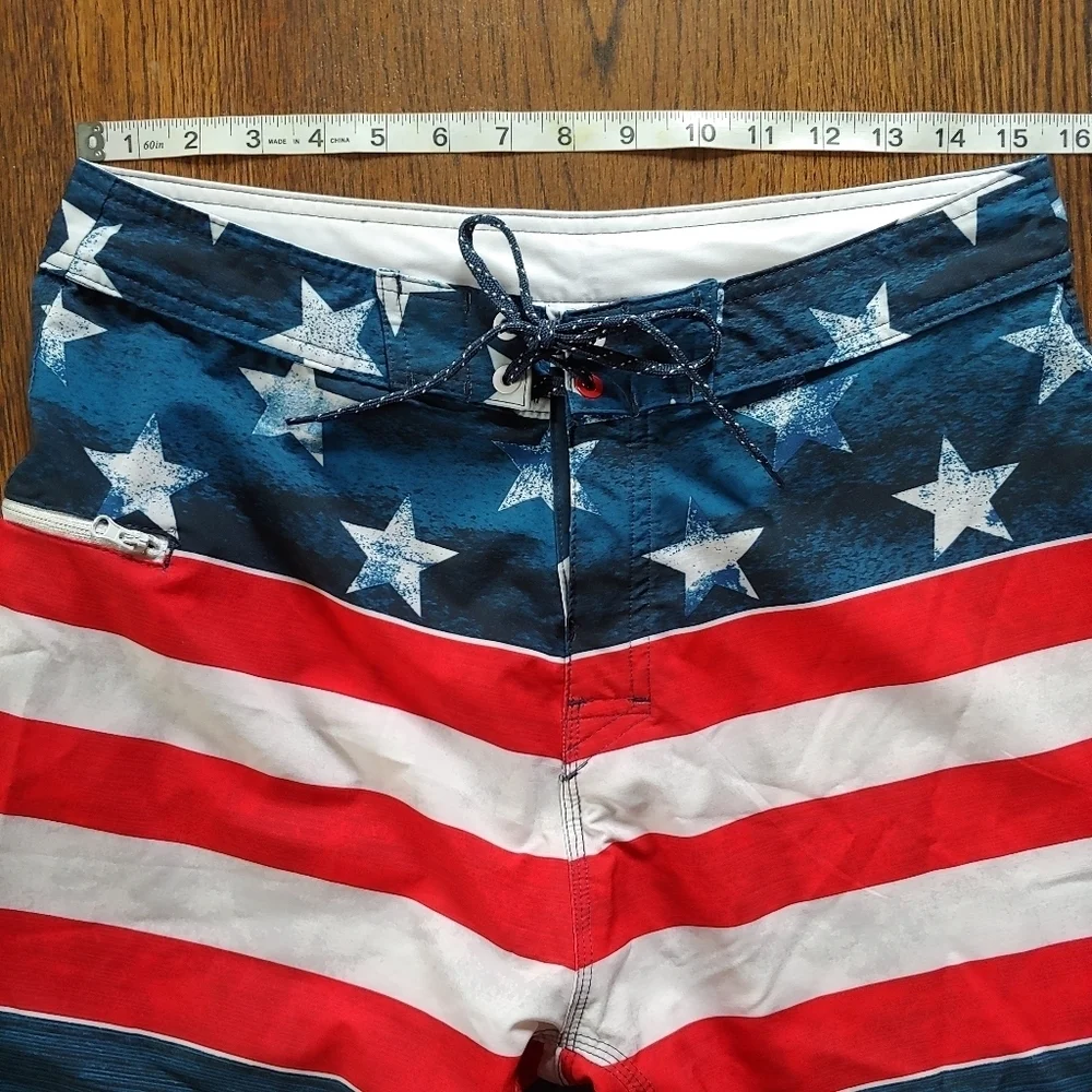 Burnside American Flag Flat Front Board Swimming Shorts Size Men's 30